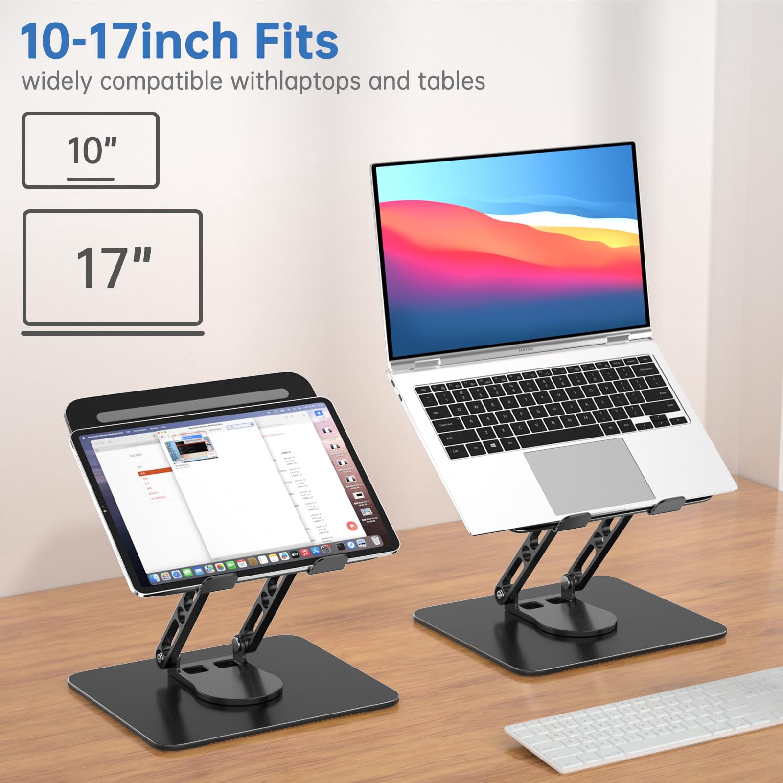 Laptop Stand For Desk Adjustable Computer With 360 Rotating Base Ergonomic Riser Mount Foldable Protable Fits Macbook Pro Air  Black