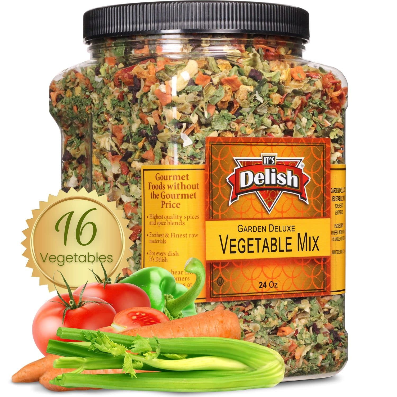 Garden Deluxe Vegetable Soup Mix by Its Delish, 24 OZ Jumbo Container 16 Natural Dehydrated Vegetables for Ramen Noodles, Soup Greens with Beets Freeze Dried Veggie Blend No MSG, Vegan, Kosher