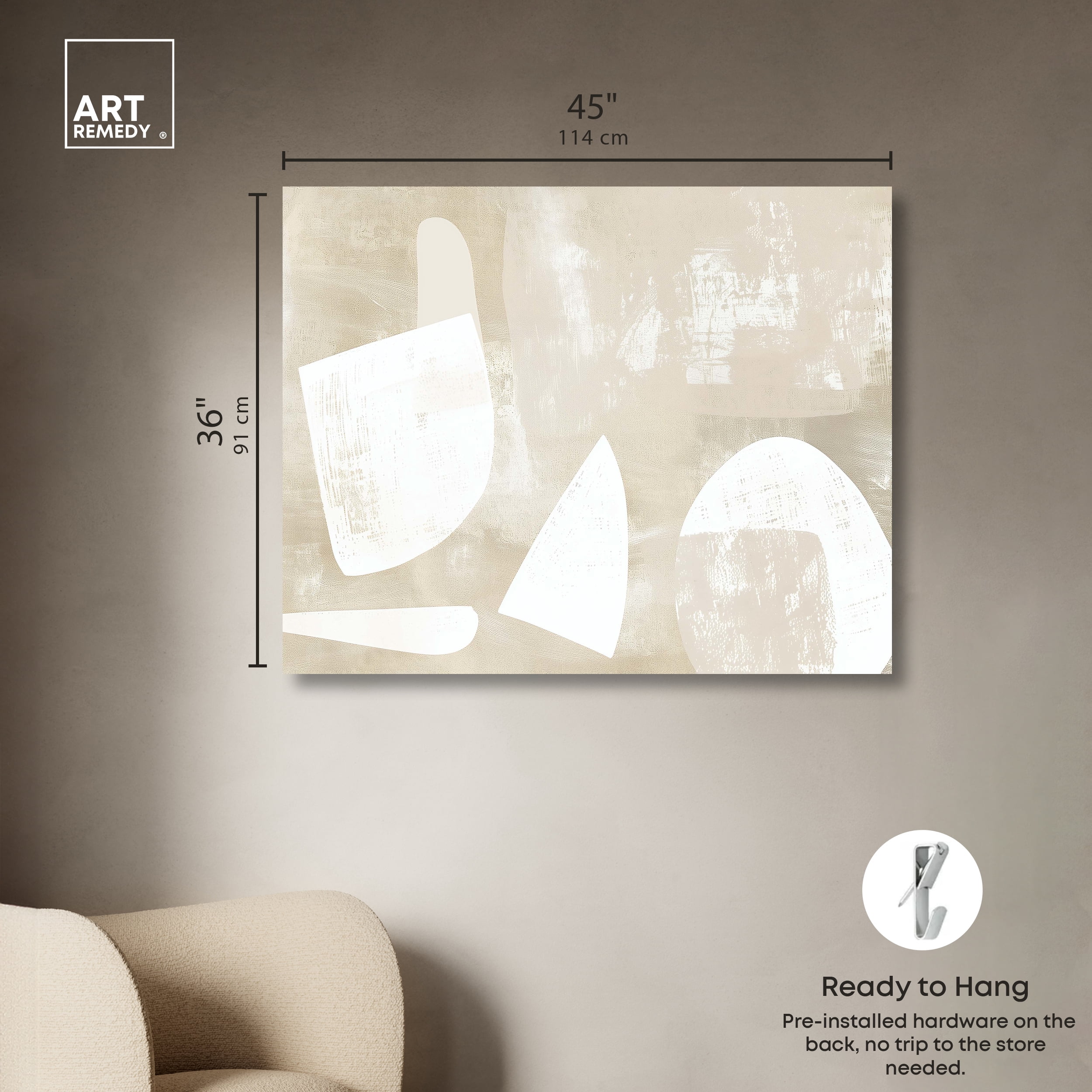 Cream And Ivory Modern Earth Tone Abstracts Canvas Wall Art by Art Remedy, Gallery Wrapped, 45"x36"