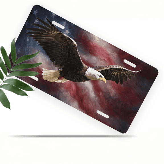 1 Pcs 2D Flat License Plate Covers & Frames, Bald Eagle Flying For Decorative Front, Waterproof For Decoration Aluminum License Plate Covers & Frames Cover For Men Women, 12" X 6"
