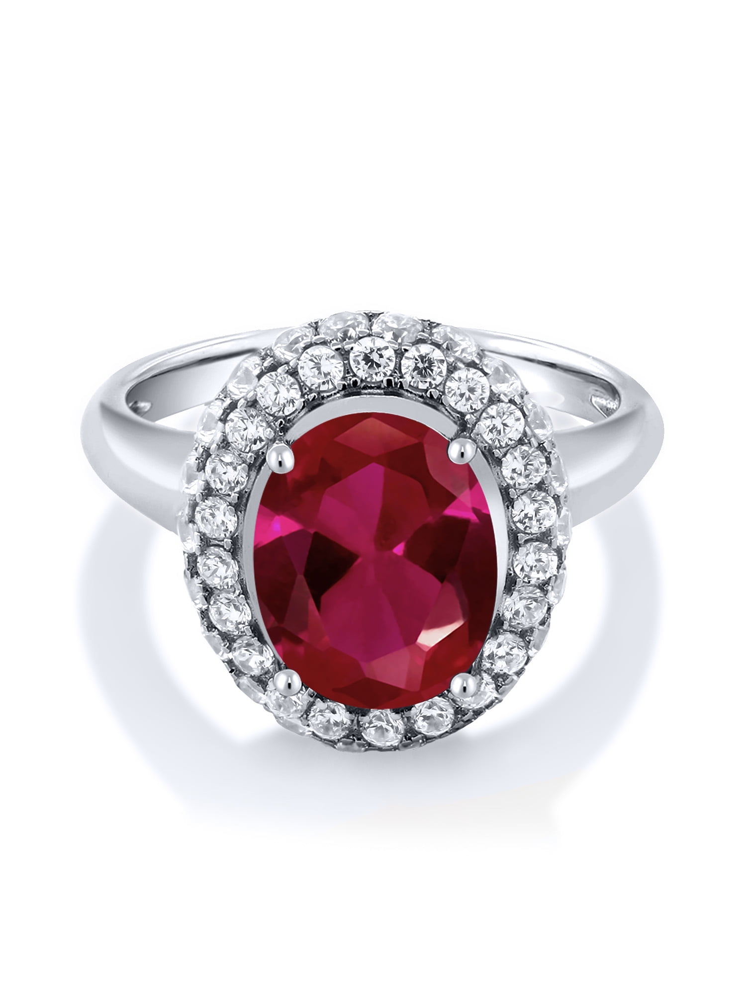 Gem Stone King 4.72 Ct Oval Red Created Ruby 925 Sterling Silver Ring