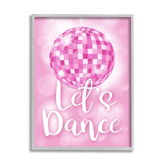 Stupell Industries Let's Dance Bold Pink Disco Ball Beauty & Fashion Painting Gray Framed Art Print Wall Art
