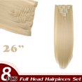 thumbnail image 2 of Extensions de Cheveux Droites à Clip Complet Synthétiques 8 Pcs 18 Clips pour Femmes, 2 of 5
