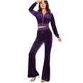 thumbnail image 5 of Diufon Spring Velour Set for Women Lapel Long Sleeve Zipper Cropped Outwear with Flared Pant Dressy Suits (X-Large, Purple), 5 of 5