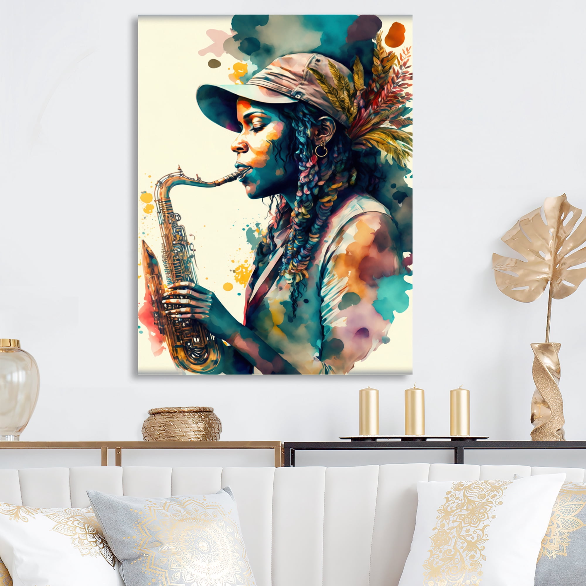 Designart Music Saxophone Player III Canvas Wall Art