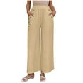 thumbnail image 2 of Roncen Women's Solid-Colored Casual Pants - Elastic Waist Trousers with Button Details & Pockets in Cotton-Linen Look, 2 of 7