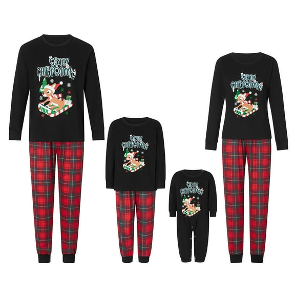 Matching Family Pajamas Sets Christmas PJ's Sleepwear Printed Top with Plaid Bottom