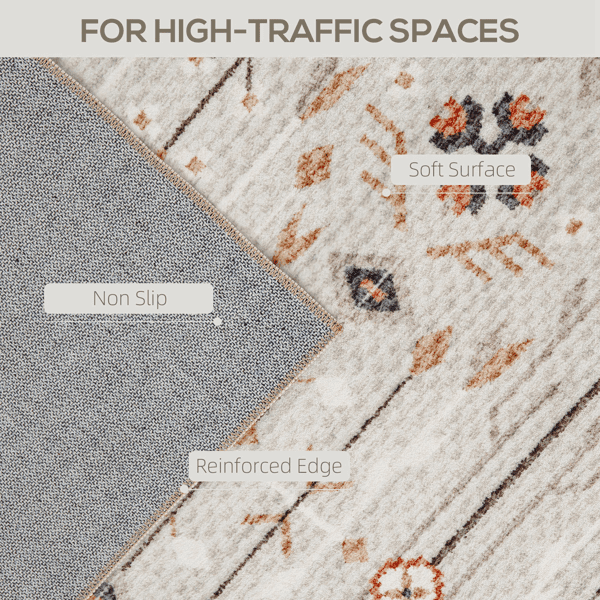 Brown Geometric & Floral Pattern Area Rug 72"x48" Flannel Soft Non-Slip TPR Backing Machine Washable Rug for Living Room Bedroom