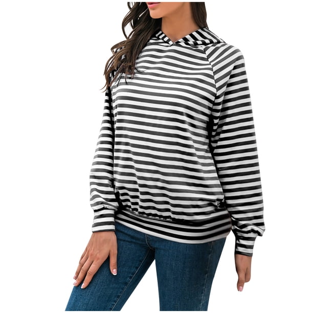 Camisas con capucha informales de manga larga con estampado de rayas y cuello redondo para mujer Fridja ghj987+3893