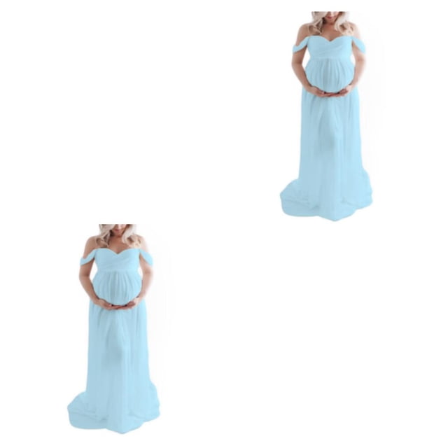 Qarigey Vestido de fotografía de maternidad Vestido de gasa Split Front Maxi Embarazo Mujeres embarazadas Prop Baby Showers Outfit Light Azul claro S 2Conjunto