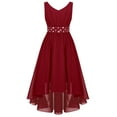 thumbnail image 2 of iiniim Girls V Neck Chiffon Asymmetrical Prom Party Flower Girls Bridesmaid Wedding Dress A Burgundy 16, 2 of 7