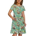 thumbnail image 3 of Uourmeti Horse Kids Dresses for Girls 2-14Y Summer Short Sleeve Crewneck Midi Dress Flowers Casual Loose Swing Dresses with Pockets, 3 of 6