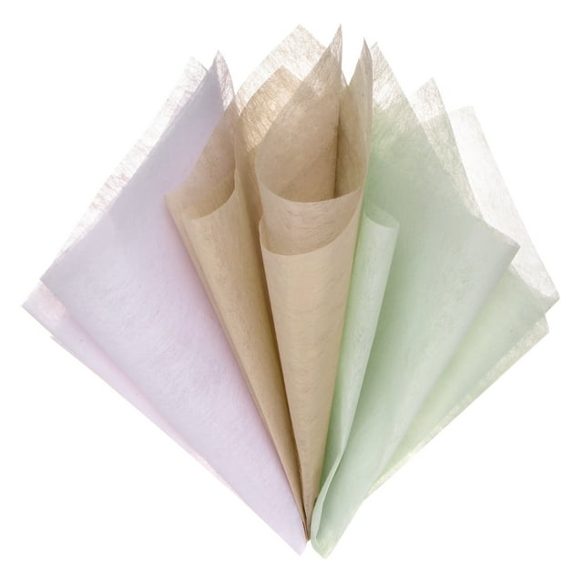 Paquete de 144 Papeles de Envoltura de Algodón Coreano - Papel Floral de Envoltura (30x30 cm, Verde+Morado+Nude)