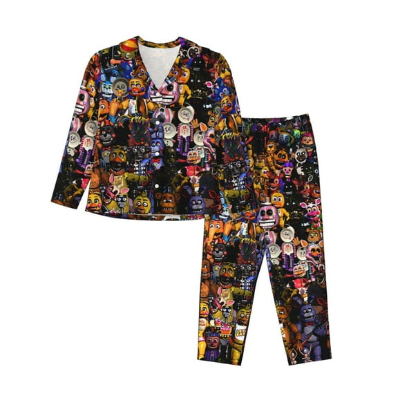 Saiise Five Nights At Freddy'S Print Women Soft Pajama Sets,Long Sleeve Sleepwear Button Up 2-Piece Pjs Lounge Sets-