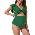 thumbnail image 2 of FOCUSNORM Women Swimsuit Maternity Rompers Swimwear Solid Color Ruffles Fly Sleeve V-Neck Backless Pregnancy Bathing Suit, 2 of 5