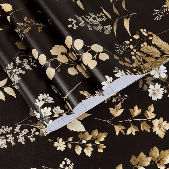 UMIGGEE 17.3-in x 236-in Floral Wallpaper Peel and Stick Floral Black Wallpaper Self Adhesive Flower Wall Paper Contact Paper Home Decor Wall Covering Old Furniture Renovation