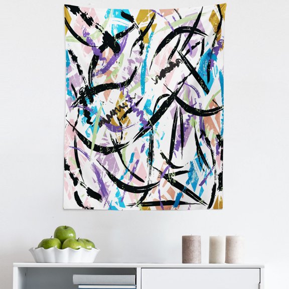 Urban Graffiti Tapestry, Discontinuous Brush Strokes Color Splashes with Scratched Effect, Fabric Wall Hanging Decor for Bedroom Living Room Dorm, 5 Sizes, Multicolor, by Ambesonne
