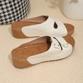thumbnail image 4 of Womens Faux Faux Leather Wedge Slide Sandals Comfortable Low Heel Open Toe Double Strap Summer White,Size 5.5, 4 of 9