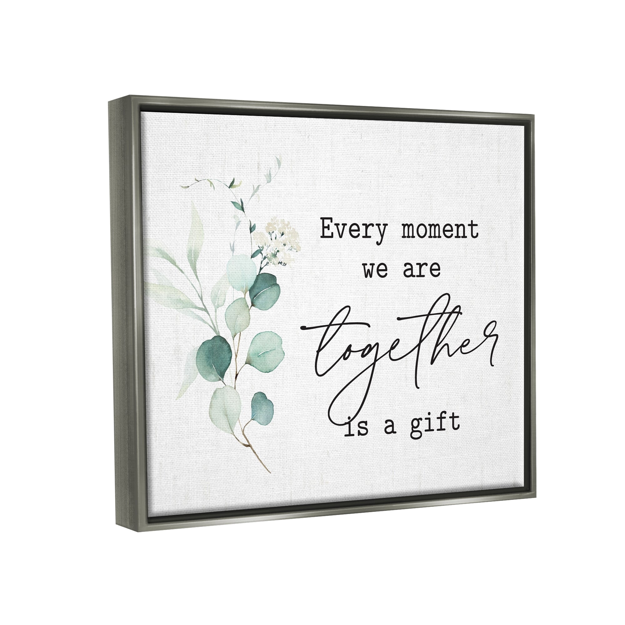 Stupell Industries Romantic Together Typography Phrase Eucalyptus Floral Blossoms Graphic Art Luster Gray Floating Framed Canvas Print Wall Art, Design by Lettered and Lined