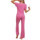 thumbnail image 3 of INSPIRAR CHIC Conjunto de Sudadera de Punto Acanalado para Mujeres, Cuello Redondo, 2 Piezas, Ropa de Casa, Manga Corta, Traje Deportivo S Color Rosa Fucsia, 3 of 5