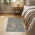 thumbnail image 3 of ODIKA 2'x3' Blue Sand Lagoon Geometric Patchwork Washable Accent Rug Traditional Ornate Floral Motifs With Intricate for Bedroom, Nursery, RV, Pet Friendly, Bedside Mat, 3 of 7