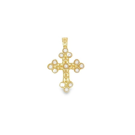 18K Gold Filled Pearl Christian Cross Pendant (A344)