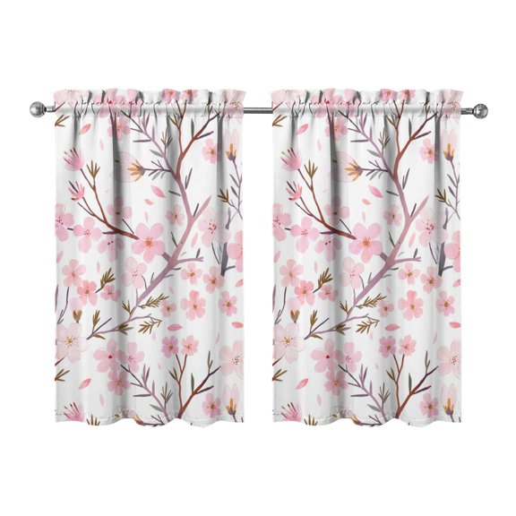 Vintage Pink Branches Tier Kitchen Curtains for Bathroom Living Rod Pocket Window Drapes 28"x39" 2 Panels Window Treatment Tiers