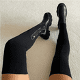 thumbnail image 2 of Botas de suela gruesa para mujer, calcetín tejido transpirable, botas altas hasta el muslo, zapatos elásticos con punta redonda de talla grande 43, Otoño Invierno 2023, 2 of 3
