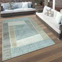 Paco Home Indoor and Outdoor Rug with Carved Geometric Pattern in Blue Beige - 3'11" x 5'7" (4'x6')