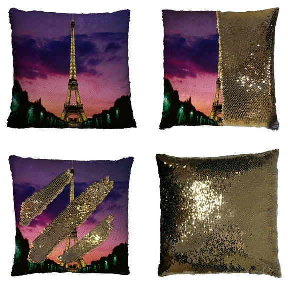 ZKGK Paris Eiffel Tower Reversible Mermaid Sequin Pillow Case 16x16 inches