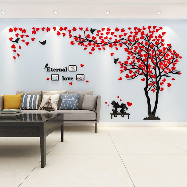 Pegatinas de pared 3D Calcomanías de pared de árbol de bricolaje Pegatinas de pared Decoración de pared para el hogar Dormitorio de Navidad, Vestíbulo, Escaleras, Habitación de bebé, Guardería (Rojo TUNC Sencillez
