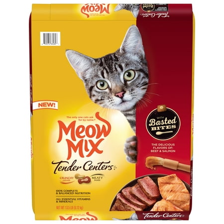 Meow Mix Tender Centers Dry Cat Food with Basted Bites, Beef & Salmon Flavors, 13.5-Pound Bag