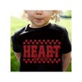 thumbnail image 1 of Comfy Cotton Girls' T-Shirt with "HeaRT" Print - Casual Round Neck, Short Sleeve, Perfect for Summer - Machine Washable - Black with Red & White Checkered Pattern, ideal for Valentine's Day, Cute, 1 of 6