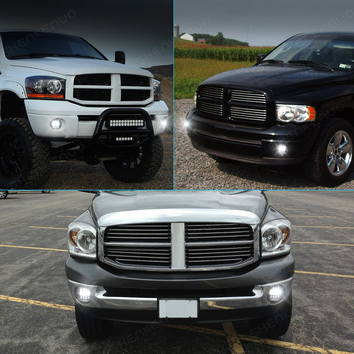 LED Fog Lights Lamps Replacement for 2002-2008 Dodge Ram 1500 2003-2009 Ram 2500, 1 Pair Black Dodge Ram Fog Lights
