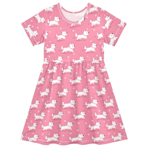 joogoo Cute Dogs Girls' Short Sleeve Dress Kids Dresses 5-6T