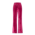 thumbnail image 5 of Lenpel Women's Velvet Yoga Pants Vintage High Waisted Drawstring Straight Leg Workout Lounge Pants Velour Casual Trousers(Hot Pink,Medium), 5 of 7