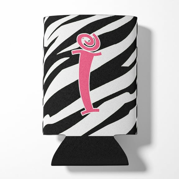 Letter I Initial Zebra Stripe and Pink Can or Bottle Hugger