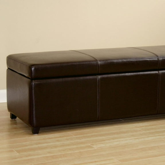 Baxton Studio Dark Brown Full Leather Storage Bench Ottoman with Stitching