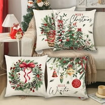 Fmbmuo Beige Christmas Throw Pillow Covers Winter Print 18x18 Inch Soft Decorations, Polyester Modern Set of 4 Removable Cover Pillow cases, for Christmas Holiday Decor