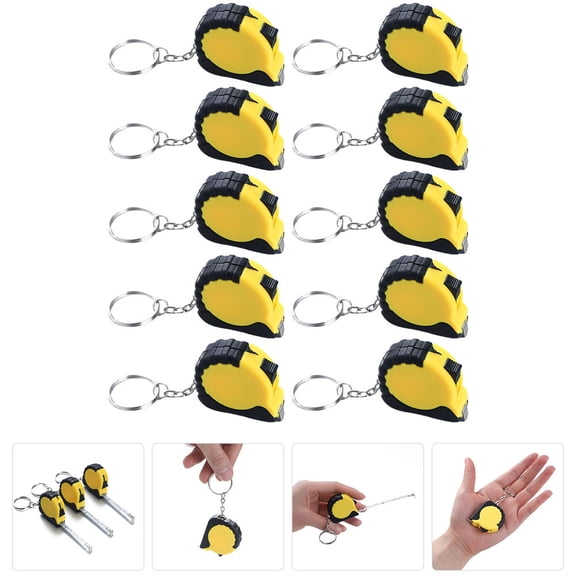 NICEXMAS 10Pcs Compact Yellow Tape Measure Keychain for Outdoor Work and Diy Projects Measuring Tool