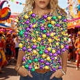 thumbnail image 2 of Xdegoge Mardi Gras Shirts for Women Glitter Print Green Purple 3/4 Sleeve Loose Fit Crew Neck T-Shirt Carnival Party Top, 2 of 6