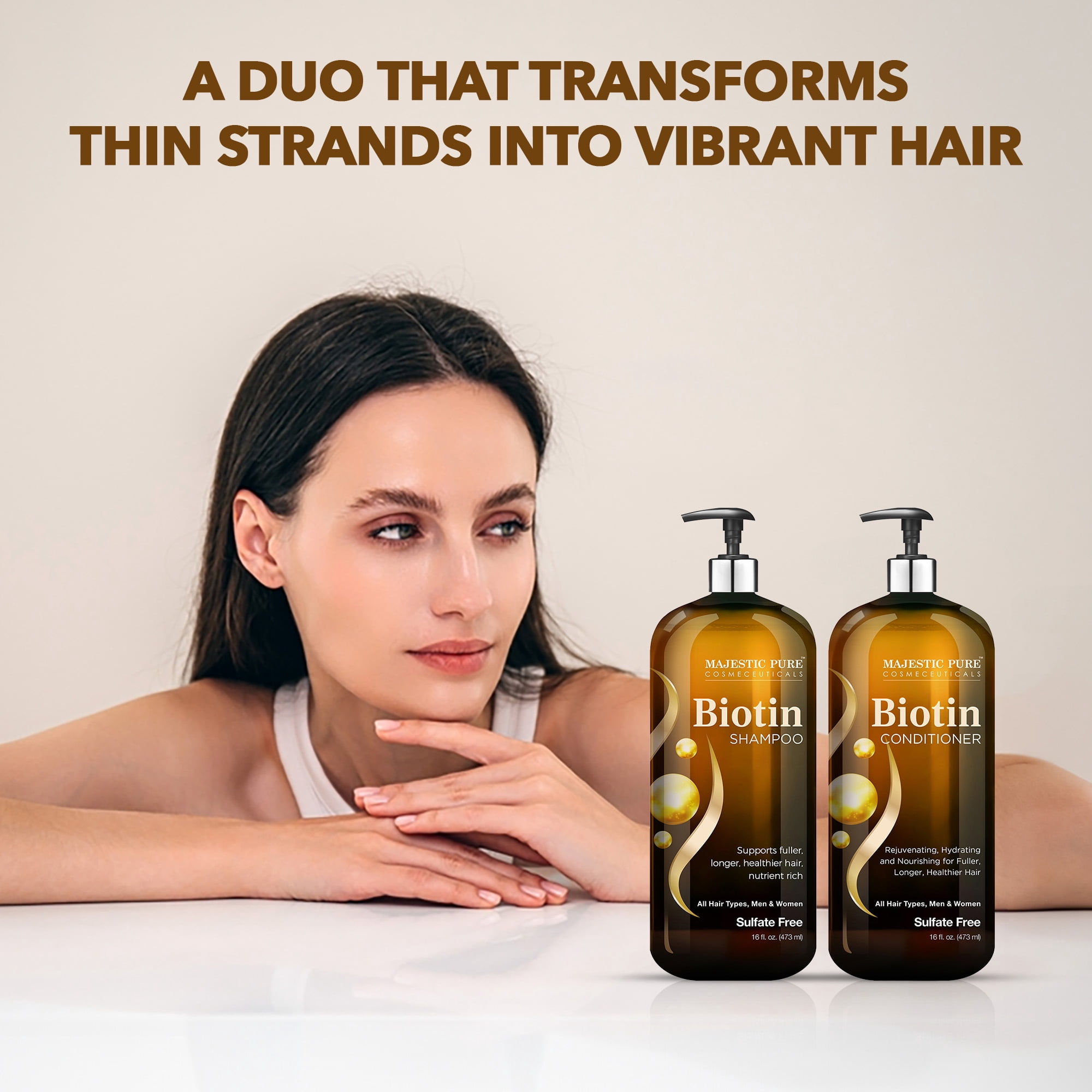 Majestic Pure Biotin Shampoo and Conditioner Set - Hydrating, Nourishing & Supporting Healthy Hair, Sulfate Free, for Men & Women - 16 fl oz Each