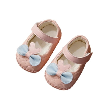 

Woobling Baby Girls Crib Shoes Prewalker Mary Jane First Walkers Flats Newborn Princess Dress Shoe Comfy Soft Sole Bowknot Pink 4C