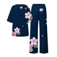 thumbnail image 4 of WCJM Pink Summer Outfits For Women 2 Cotton Linen Set Oversized T Shirts Straight Leg Pant Plus Size Tracksuit, 4 of 5
