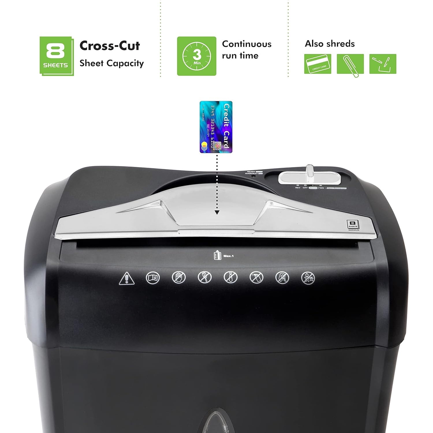 High Security Paper and Credit Card Shredder with 3.7-Gallon Wastebasket, 8-Sheet Cross-Cut with Basket