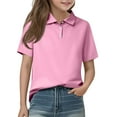 thumbnail image 3 of HAJWOH Girls Polo Uniform Shirts School Short Sleeve Top Casual Button Uniform Shirts 2025 Spring New Collared Golf Polo Shirts Comfortable Clothing Pink 9-10 Years, 3 of 6