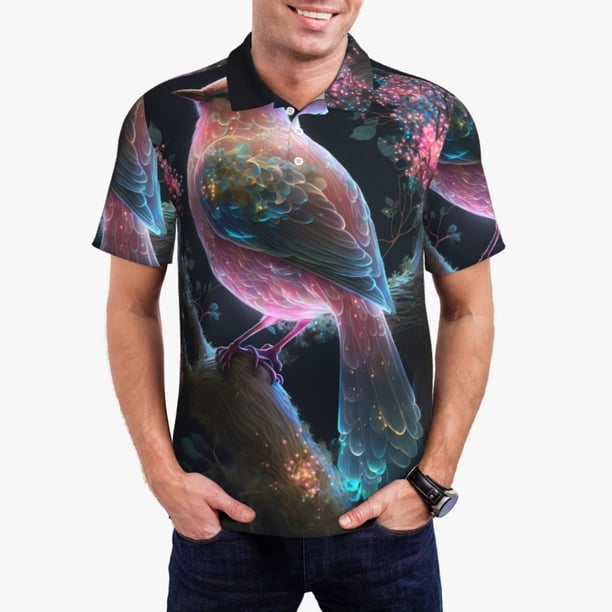 Fotbe Bird 3 Camiseta Polo de Golf para Hombre con Estampado – Camisa Deportiva Transpirable con Cuello Abotonado-Medium