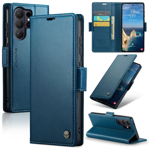 CaseMe Funda de Cuero para Samsung Galaxy S26 Ultra 5G con Bloqueo RFID, para Samsung Galaxy S26 Ultra 5G Funda para Mujer y Hombre, Tarjetero con Cierre Magnético, Funda Tipo Folio, Azul