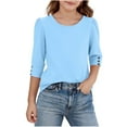 thumbnail image 2 of Delliss Girls Blouse Kids Fall 3/4 Long Sleeve Blouse Soft Tops 5-15 Years Crewneck Breathable Basic Tees, 2 of 8