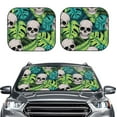 thumbnail image 2 of Xecao Skull and Palm Leaves for Foldable Car Sun Shades (2-Pack) offer sun protection with an easy-fold design for convenient windshield shading., 2 of 7